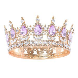 Purple and Crystal with Gold Gemstone Tiara Crown